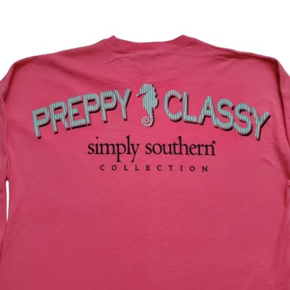 Simply Southern Women's Preppy & Classy Long Sleeve Pullover Tee Pink Size Small - Picture 6 of 13